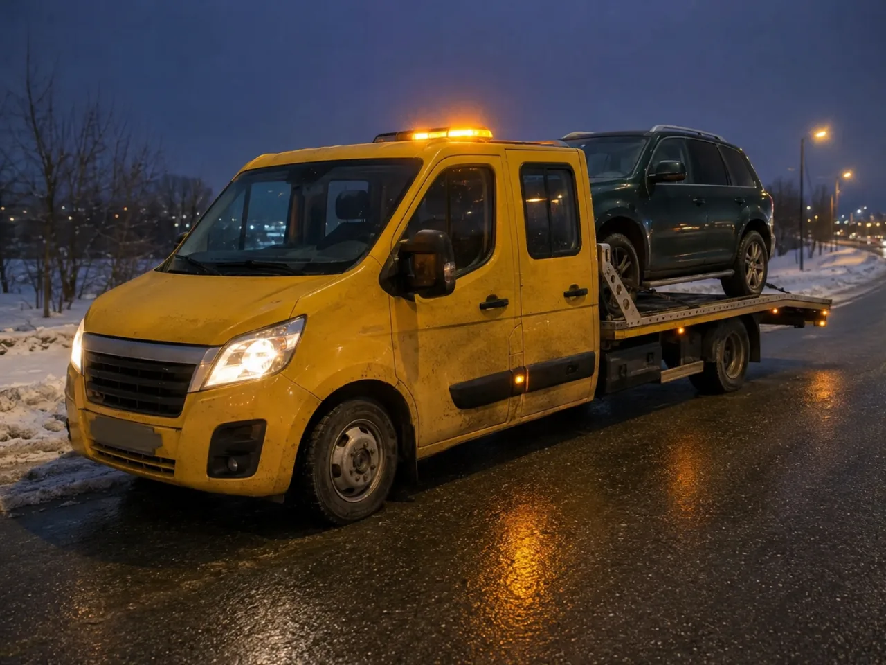 Pomoc drogowa po wypadku nocą – SUV na lawecie KRIS-HOL Krosno