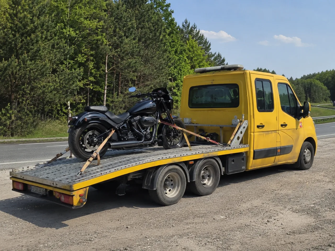 Transport motocykla na lawecie latem – KRIS-HOL Krosno
