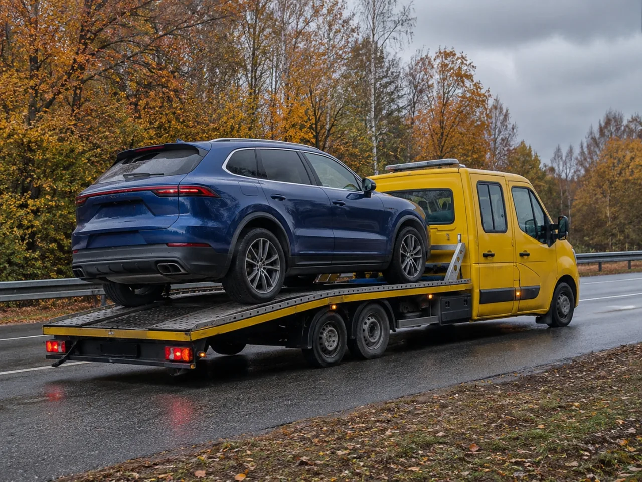 Transport niebieskiego SUV-a na lawecie – KRIS-HOL Krosno